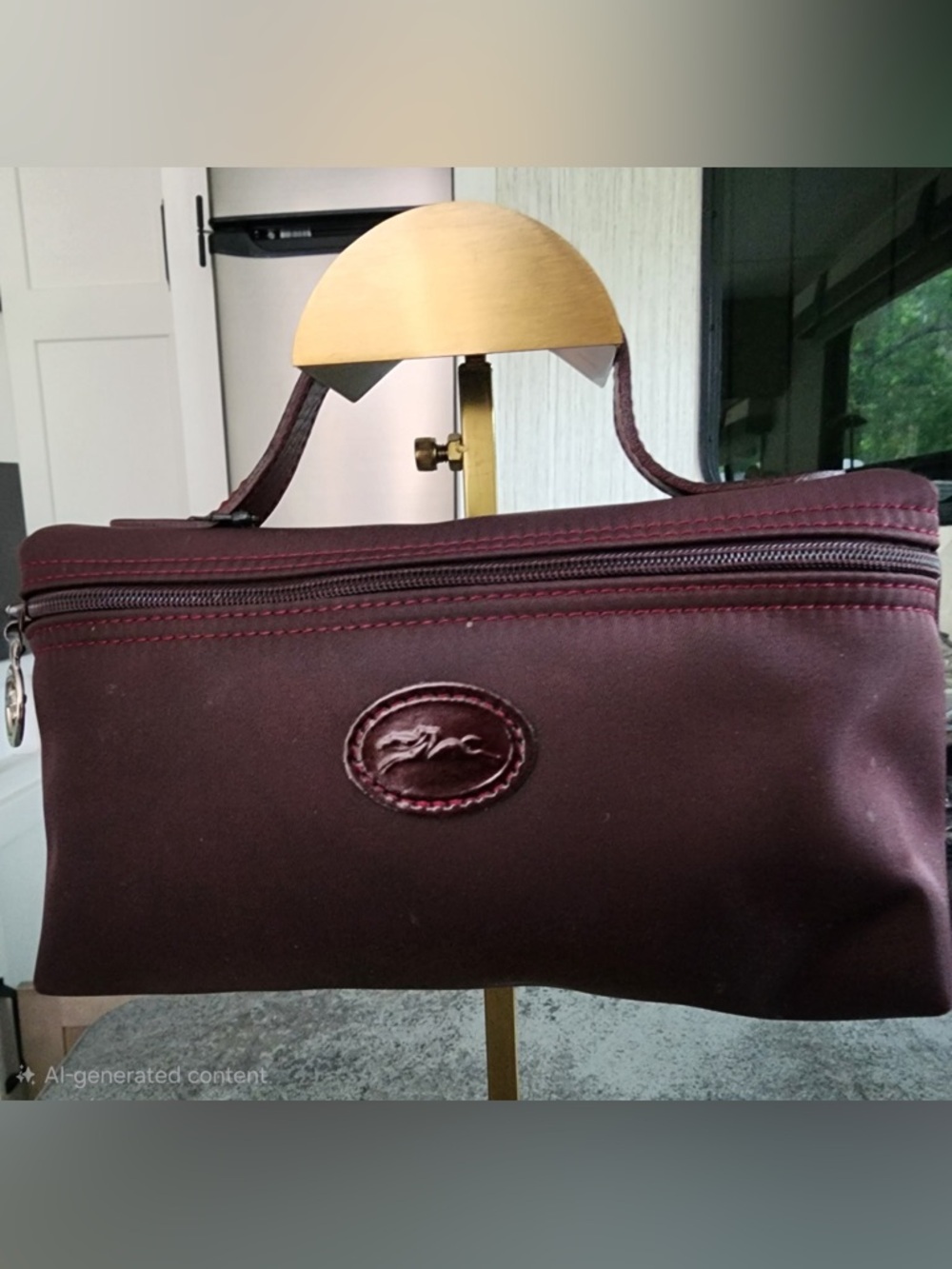 Longchamp Burgundy Nylon Toiletry Pouch